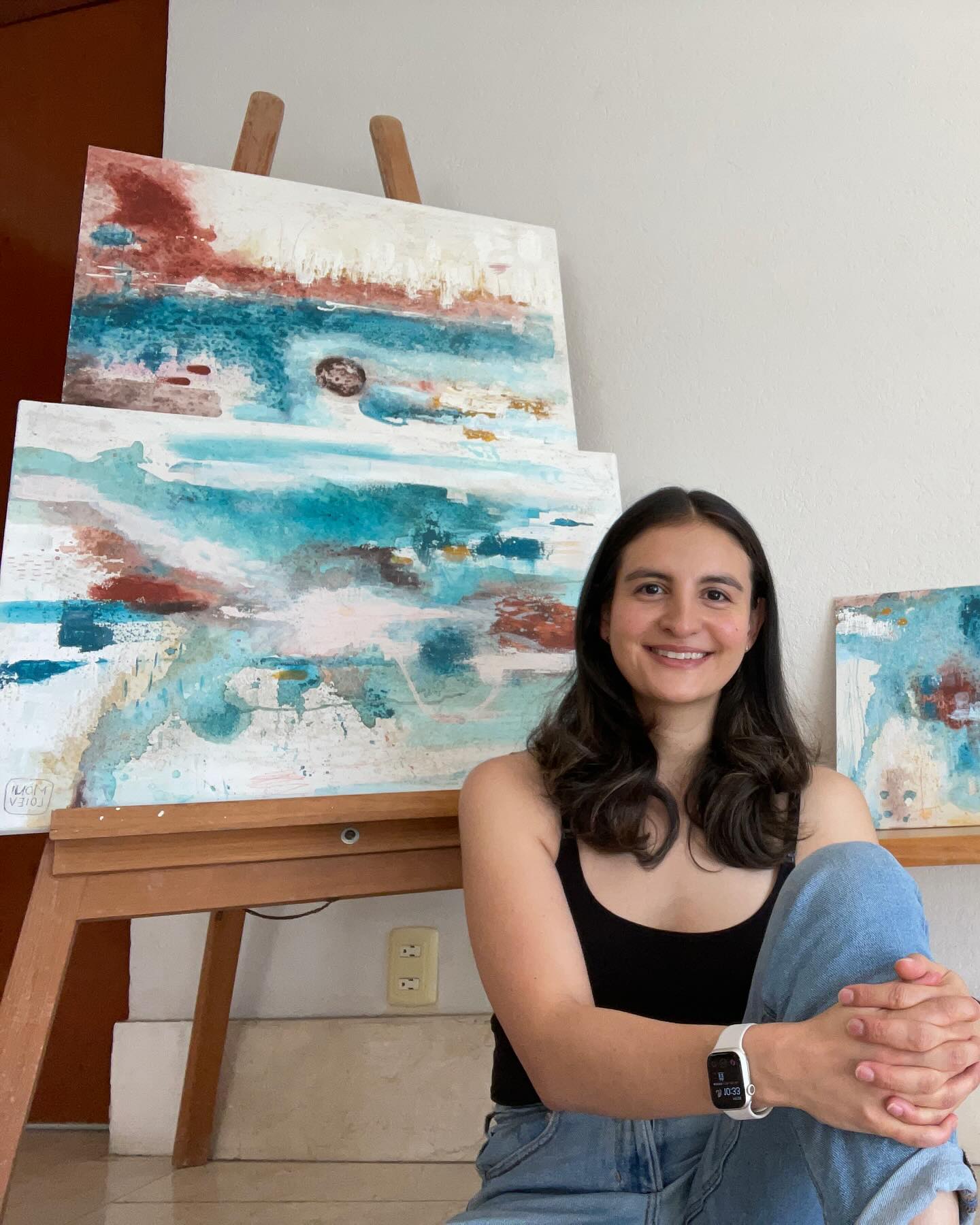 Moni Loliev in her studio with the 2023 abstract collection